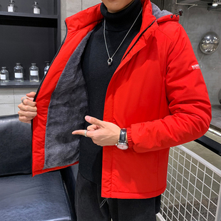大红色本命年棉衣男冬季加厚保暖晋江棉服大码休闲羊羔绒棉袄外套