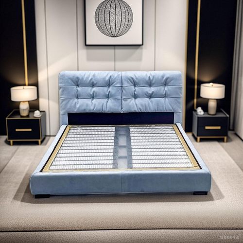 佰昱纳帕皮极简齐边双人床