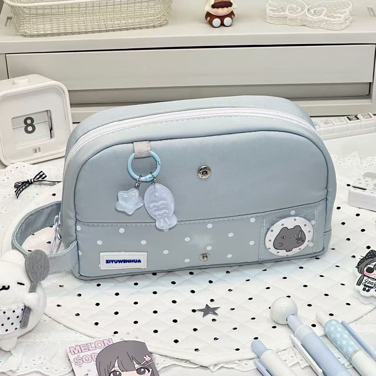 韩系极简灰ins折叠笔袋大容量笔袋