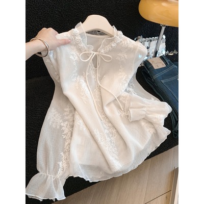超仙刺绣钉珠法式蕾丝衬衫女早春款内搭巨好看绝美衬衣打底衫上衣