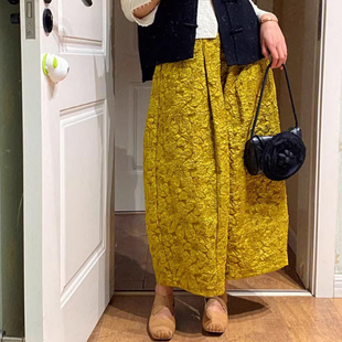 宽松九分直筒裤 女秋冬高级感高腰垂感哈伦裤 国风提花阔腿裤 新中式