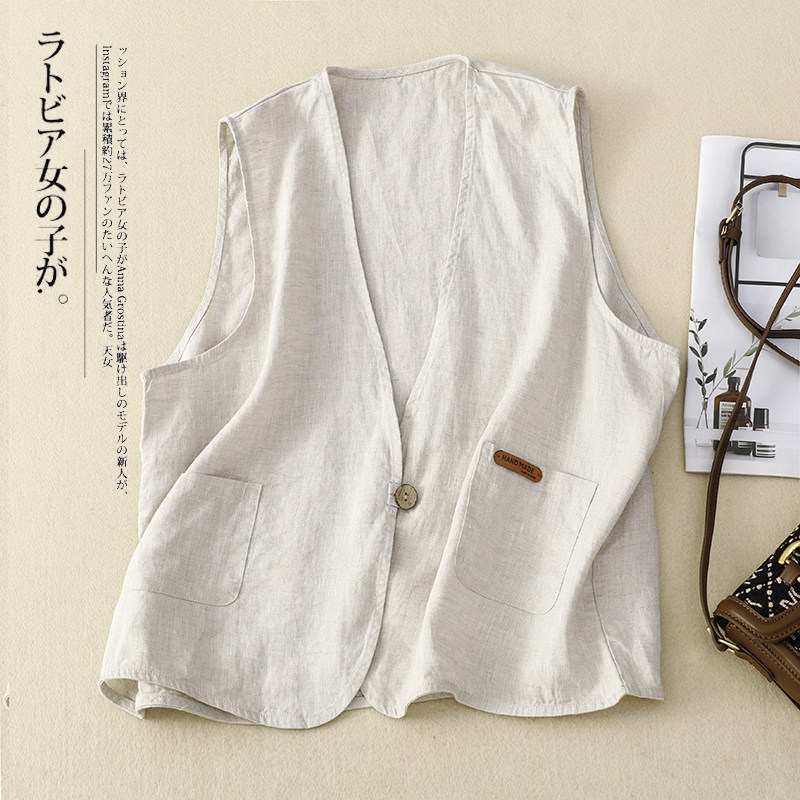 棉麻马甲背心女夏季薄款宽松纯色无袖坎肩外穿百搭叠穿短款马夹潮
