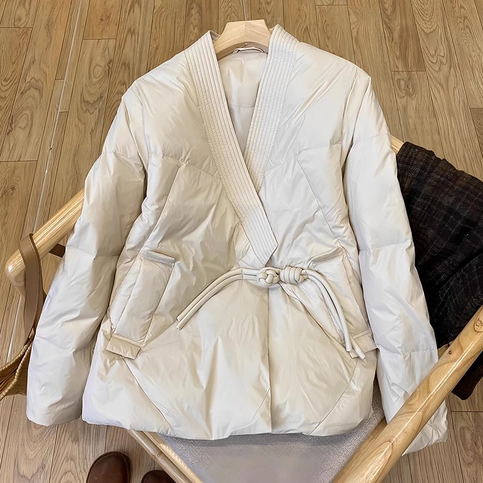 复古国风V领盘扣轻薄羽绒棉服女新中式秋冬加厚保暖夹棉衣短外套