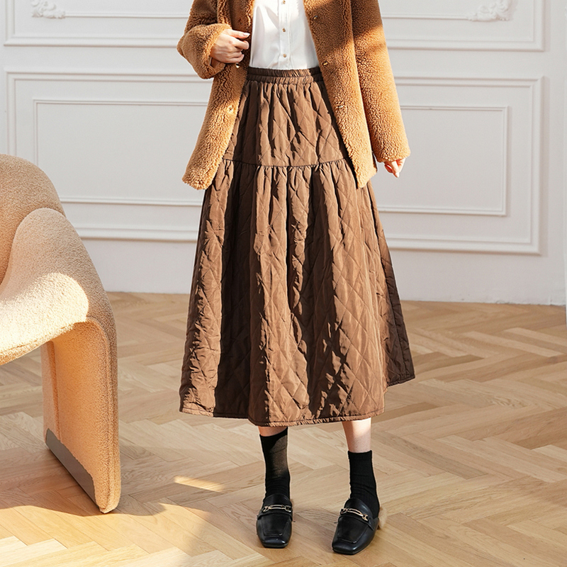 欧货菱格羽绒棉半身裙女冬季加厚保暖蓬蓬A字裙显瘦中长款大摆裙