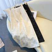 新中式 胖mm气质醋酸缎面直筒a字裙 国风提花高腰半身裙女春秋大码