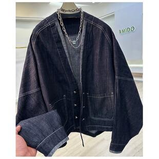 夹克上衣 休闲宽松百搭短款 欧货高级感v领蝙蝠袖 牛仔外套女春秋款