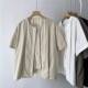 设计感不规则棉麻衬衫 潮 上衣别致小衫 女夏季 复古圆领单排暗扣短袖