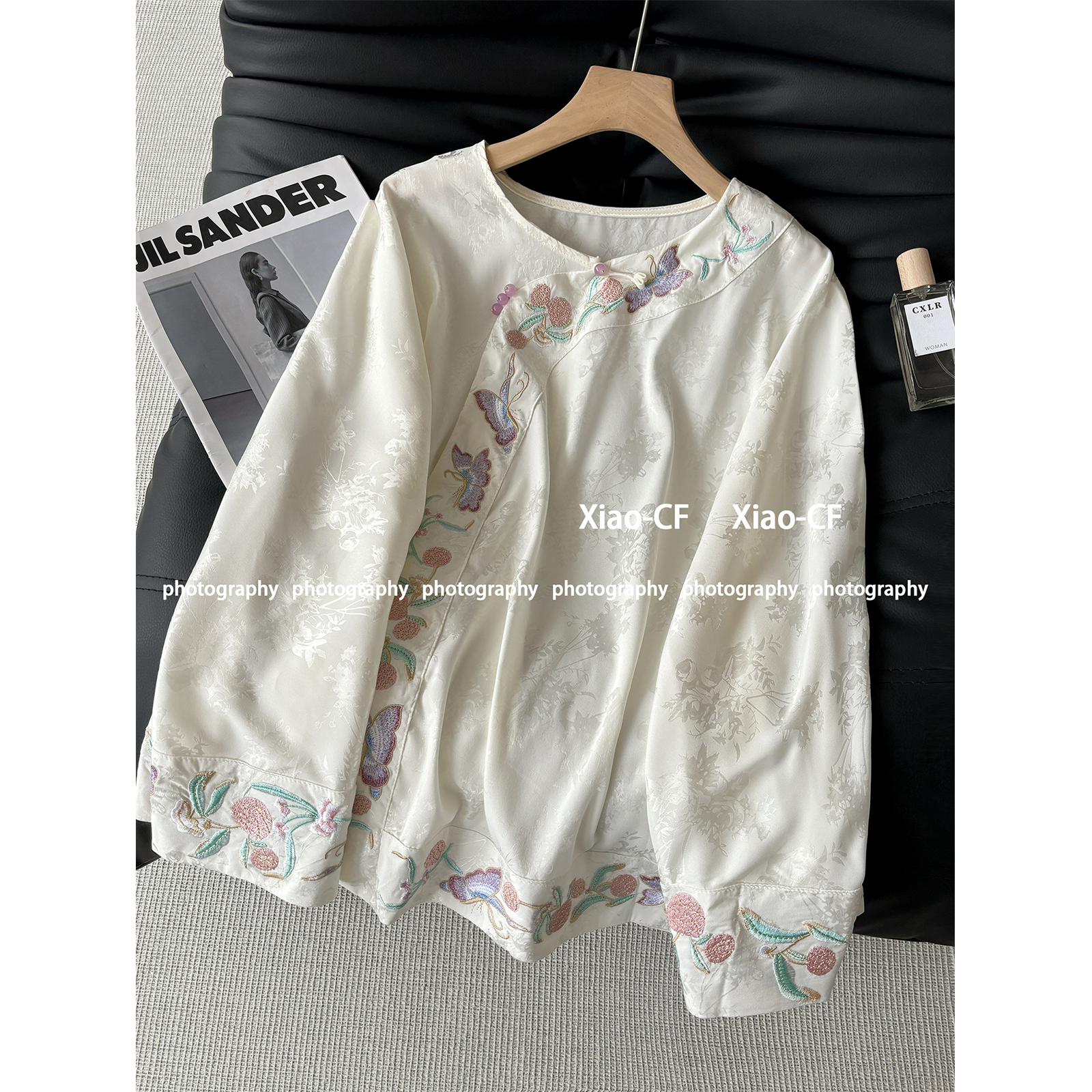 新中式缎面提花改良旗袍衬衫女春季复古国风刺绣衬衣气质唐装上衣