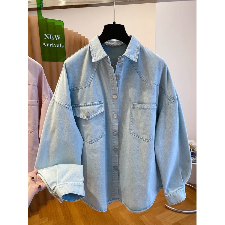 高级感复古做旧牛仔衬衫女春秋新款宽松洋气衬衣外套休闲长袖上衣