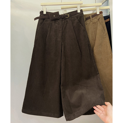 大码胖mm复古高级感灯芯绒阔腿裤女秋冬高腰显瘦a字八分直筒裤子