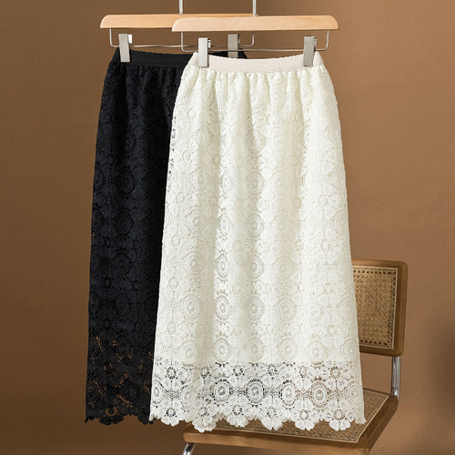 法式复古镂空蕾丝半身裙女秋冬大码胖mm高腰显瘦包臀裙a字中长裙