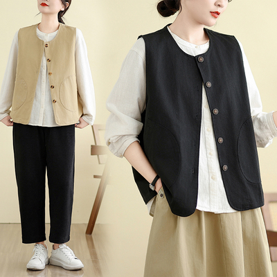 极简高级工装棉质马甲背心女早秋时髦洋气百搭叠穿开衫外套上衣潮
