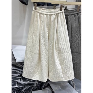 松紧腰宽松遮肉百搭八分休闲裙裤 日系松弛感加绒保暖阔腿裤 女冬季