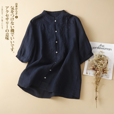外贸品牌清仓捡漏苎麻衬衣女