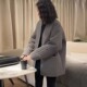 高端欧货轻薄坑条V领棉衣女冬季 轻薄保暖单排扣宽松休闲棉服外套