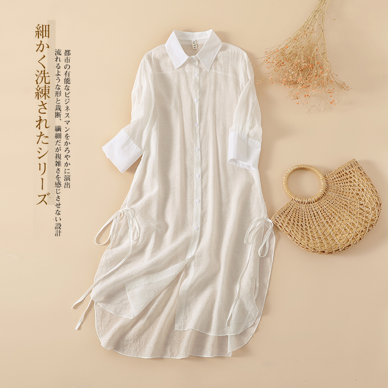 外贸夏季休闲宽松天丝衬衫系带