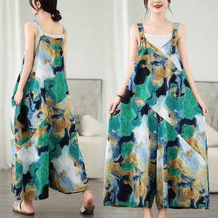 高级感气质宽松背带裤女夏季大码胖mm吊带裙裤薄款设计感连体裙裤