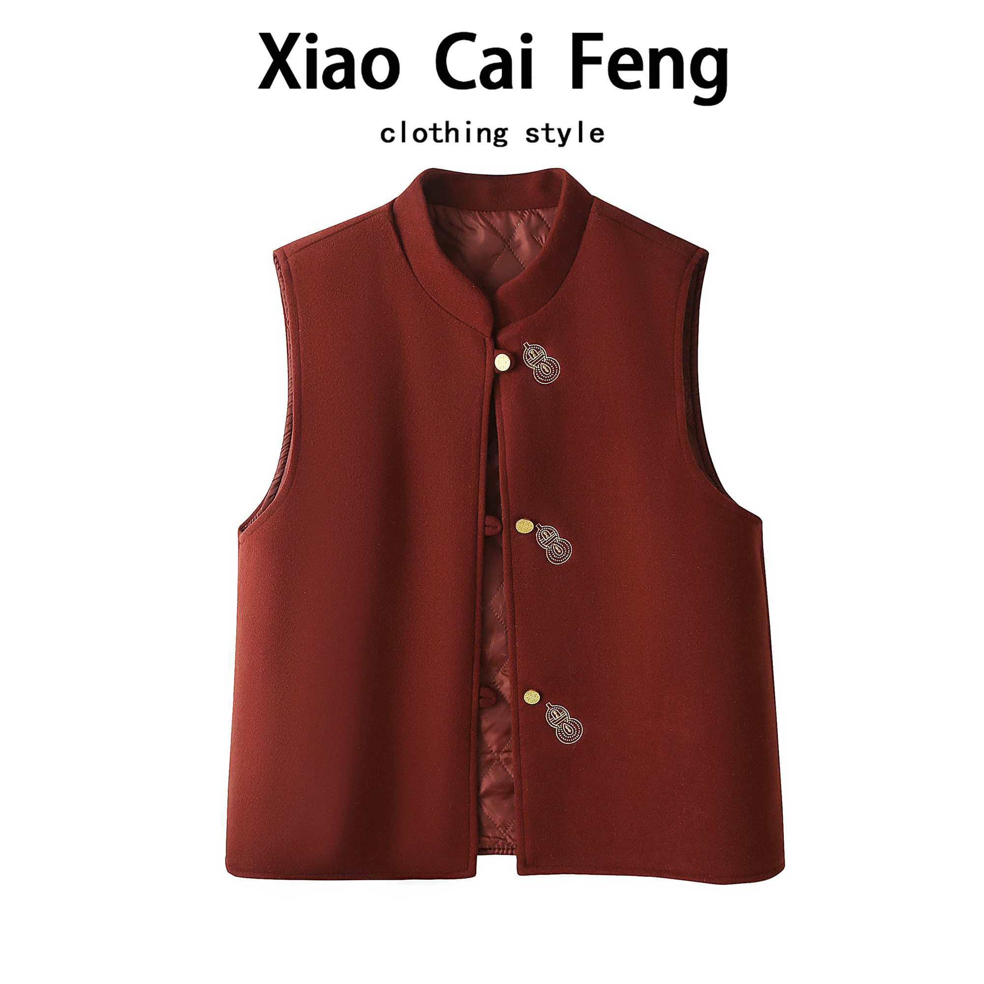 新年氛围红葫芦刺绣毛呢马甲短外套女秋冬高级感叠穿夹棉坎肩背心,女装/女士精品,马夹,淘宝优惠券,粉丝福利购,淘宝优惠卷