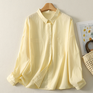 浅黄色防晒衬衫女2026夏日轻薄透气长袖开衫宽松叠穿简约通勤上衣