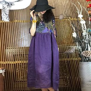 外贸出口尾单女装原单折扣剪标撤柜夏季棉麻大码印花连衣裙