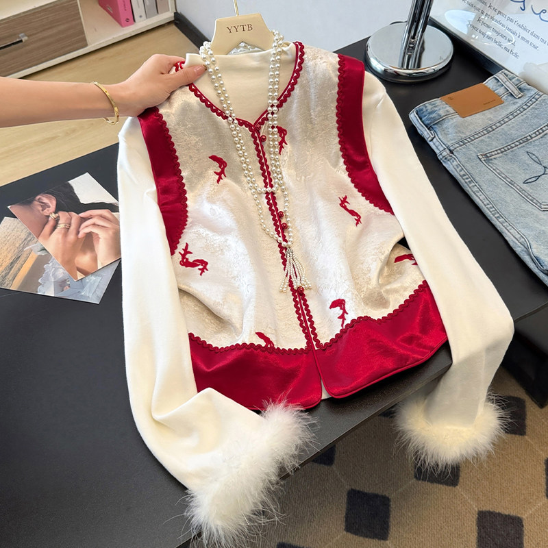 新中式国风红色夹棉马甲外套女秋冬款内搭半高领打底衫洋气两件套,女装/女士精品,时尚套装,淘宝优惠券,粉丝福利购,淘宝优惠卷