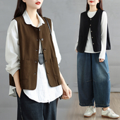 复古工装 坎肩百搭单排扣上衣 马甲背心女春秋简约休闲宽松叠穿无袖