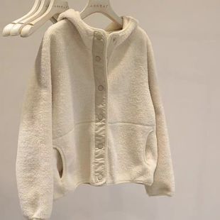 超好看羊羔毛连帽外套女冬装皮毛一体加绒加厚保暖卫衣开衫上衣潮