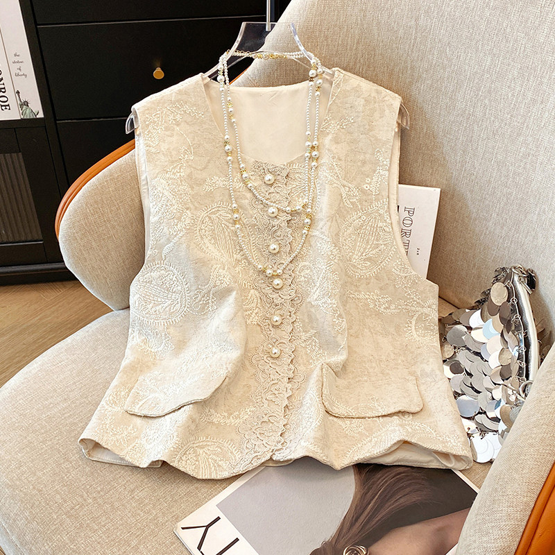 新中式国风高端棉麻马夹背心女春秋新款复古重工刺绣外搭坎肩马夹