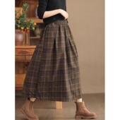 清仓捡漏 复古格子毛呢半身裙女冬季 松紧腰遮肉显瘦A字大摆裙子潮