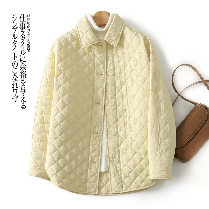 韩系减龄菱格轻薄羽绒棉服外套女冬装夹棉保暖宽松简约百搭上衣潮