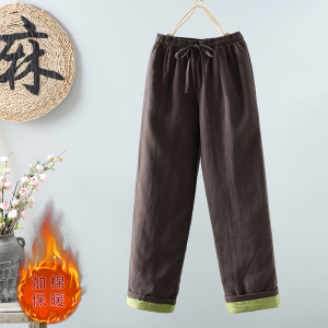 复古菱格夹棉加厚直筒棉裤女冬季外穿休闲长裤通勤简约保暖哈伦裤