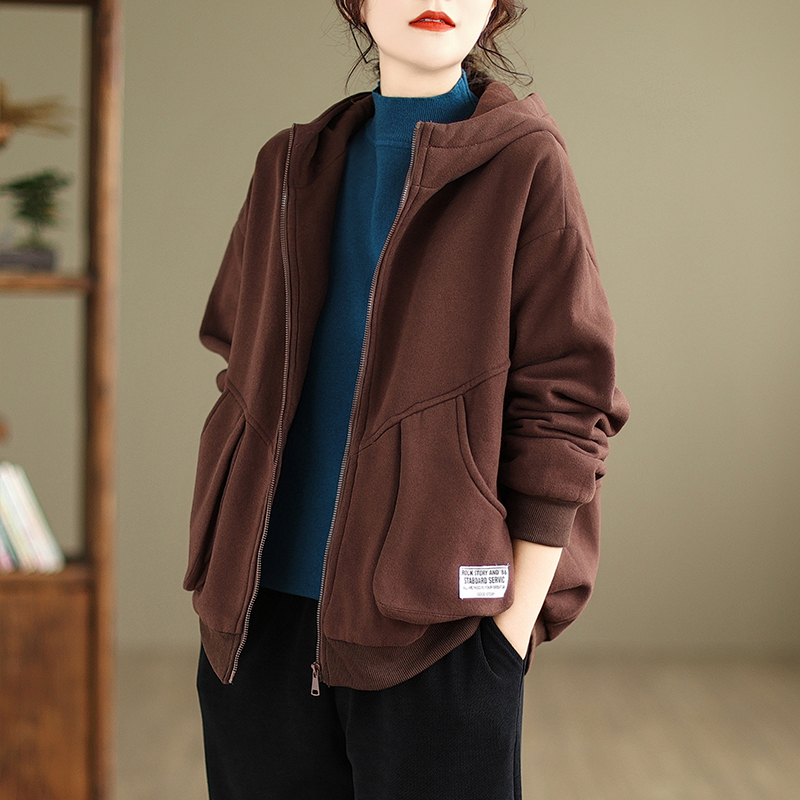 加绒加厚连帽卫衣外套女秋冬宽松大码胖mm时尚洋气上衣开衫夹克潮