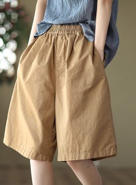 复古工装短裤女夏季宽松大码通勤百搭时尚阔腿五分裤休闲6分中裤