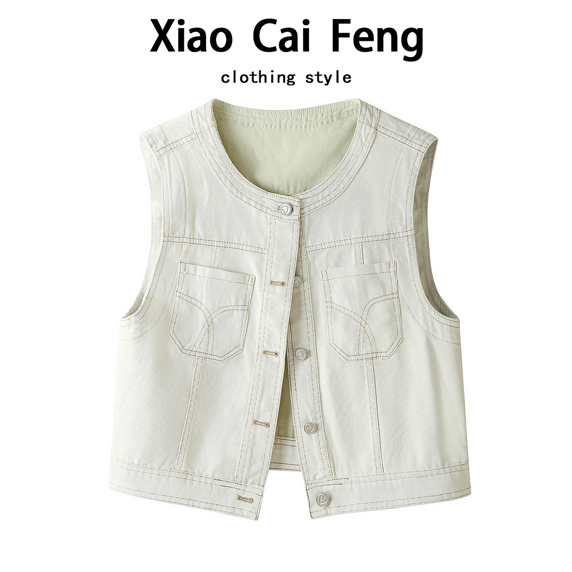 明线复古牛仔马甲女春夏外套小个子百搭显瘦短款宽松小坎肩外搭