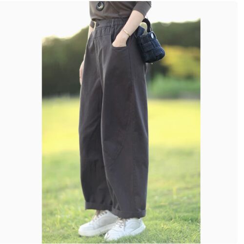 复古高级灰茧型工装哈伦裤女春秋大码高腰显瘦阔腿裤休闲老爹裤