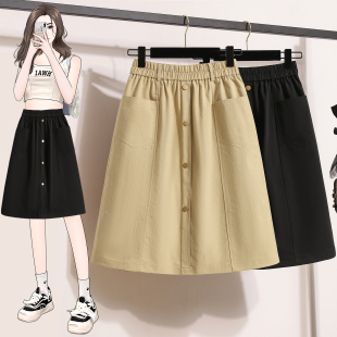 2024春夏新款 半身裙女中长款 高腰显瘦休闲伞裙 洗水棉A版 遮胯工装