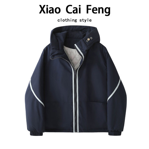 韩系穿搭休闲连帽短款冲锋衣女秋冬新款夹棉外套巨好看的夹克棉服