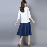 Этническая летняя футболка, этнический стиль, с вышивкой, из хлопка и льна, свободный крой, облегающий крой, короткий рукав