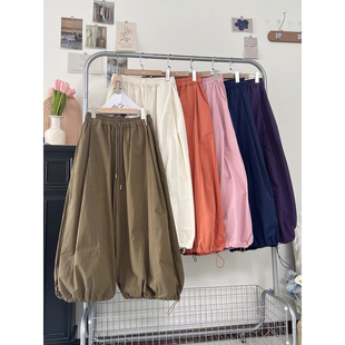 显瘦九分休闲花苞裤 灯笼老爹裤 宽松慵懒绑带气球裤 新款 女2025夏季