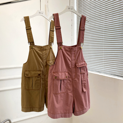 欧货粉色连体裤女夏装2025新款宽松洋气减龄牛仔背带裤阔腿热裤潮