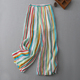 子宽松亚麻阔腿裤 日系复古彩色条纹棉麻休闲裤 直筒裤 薄款 潮 女夏季