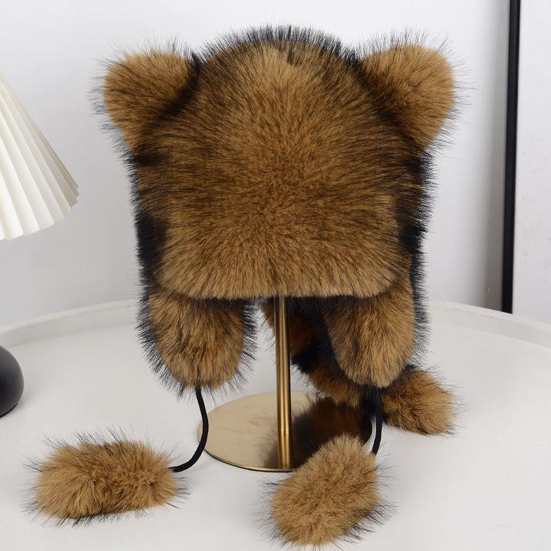 小浣熊护耳帽美洲貉子毛雷锋霸王帽尾巴冬季保暖男女儿童皮草帽子