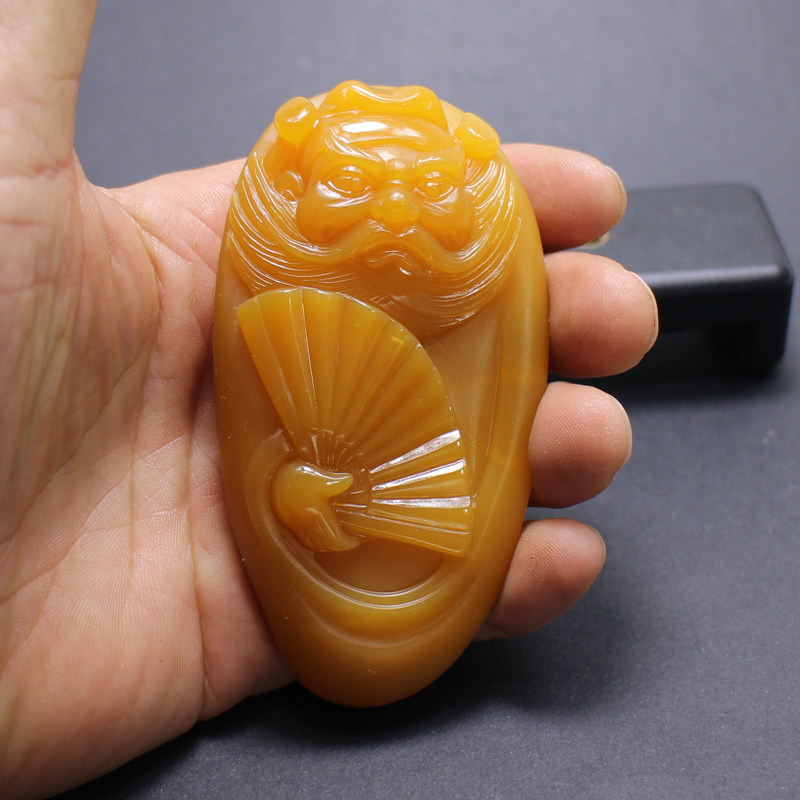 天然黄龙玉缅甸料钟馗手把件 文玩玉石手工雕刻招财纳福手玩