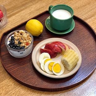 ins风木质托盘半月形木托盘日式茶盘餐盘咖啡厅甜品盘 棕色木托盘