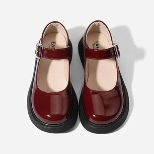 品牌女童圆头皮鞋公主鞋春秋新款单鞋真皮软底黑色学生儿童鞋子