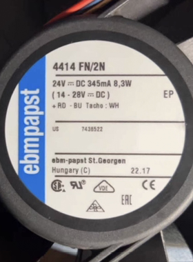 原装正品 ebmpapst 4414FN/2N 24V 345mA 8.3W 3线高端散热风扇