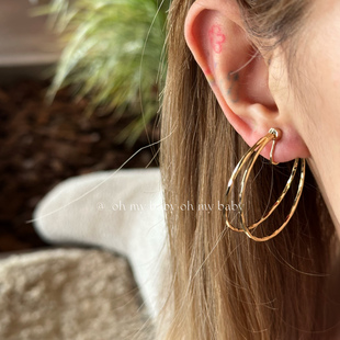 蚊香盘耳夹无耳洞可戴双层银色金色素圈大圈韩风气质百搭高级E841