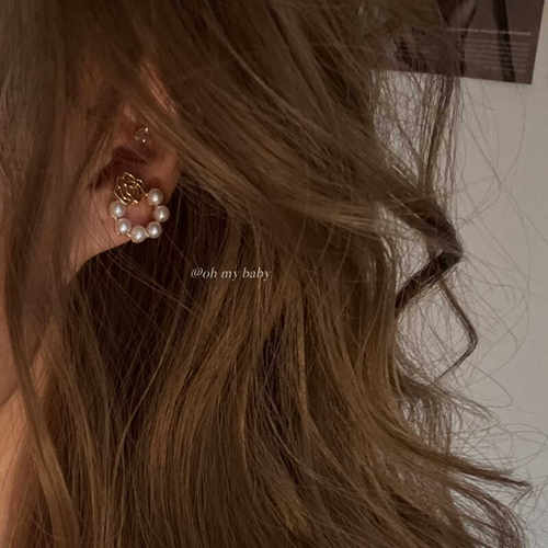 蚊香盘耳夹法式镂空金玫瑰珍珠