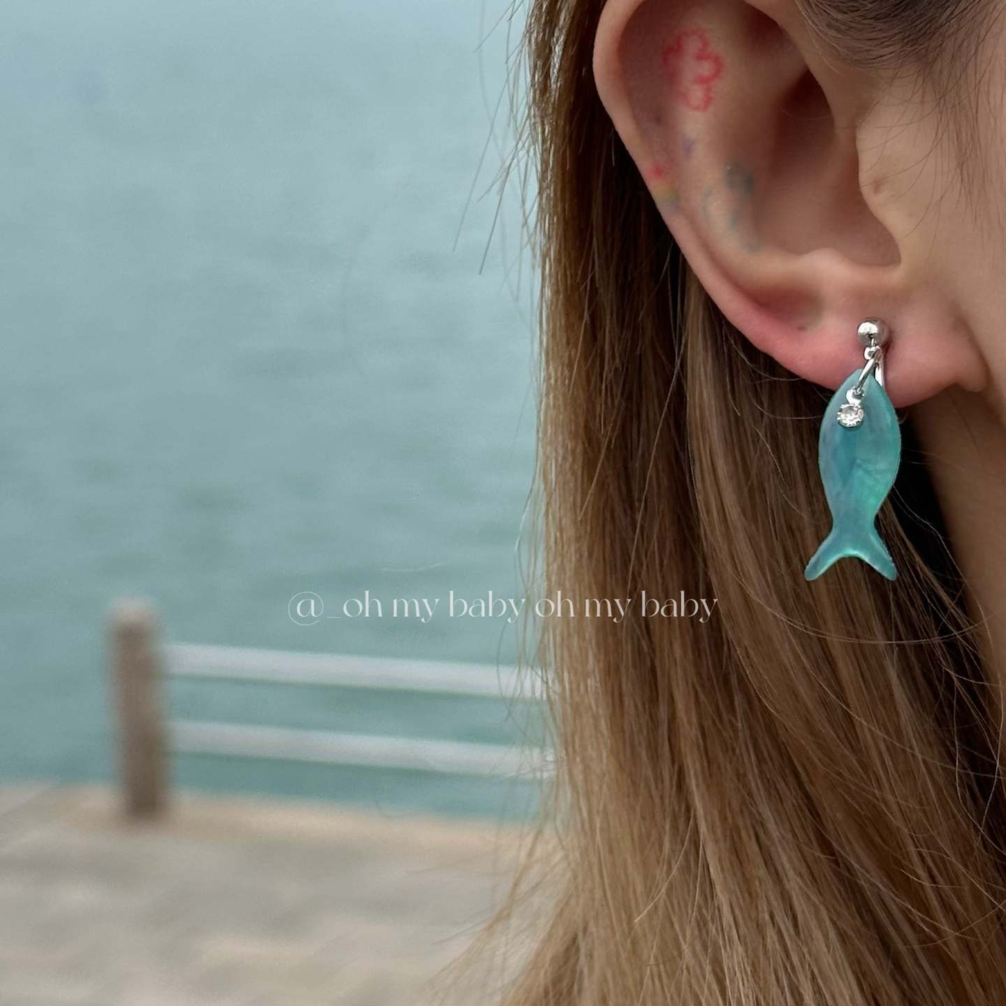 蚊香盘耳夹隐形耳夹蓝色小鱼