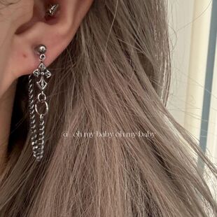 隐形耳夹无耳洞复古枪黑十字架链条流苏耳夹个性设计师款耳饰E903